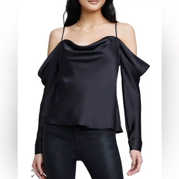 L’AGENCE Zion Cold Shoulder Top – Black Satin – Size XS - Picture 1 of 8